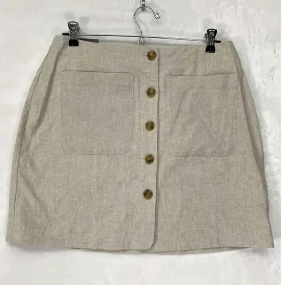 Banana Republic Linen Blend A-Line Front button detail Mini Skirt Sz 8 - Picture 3 of 10